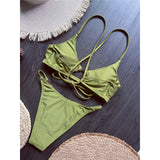 7 Colors New Cross Back Bikini Female Swimsuit Women Swimwear Two-pieces Bikini set High Leg Cut Bather Bathing Suit Swim V8252