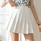 Women High Waist Pleated Skirt with Safety Shorts, Black A Line Mini Skort for Casual Office School Style Outfits