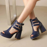 Summer New Style Fashion High-heeled Exposed Toes Women's Sandals Sexy Party Zipper Square Heel Women's Sandals Size 34-50