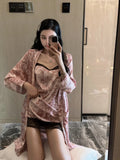 Ice Silk Sexy Pajamas Women's Spring and Autumn Suspender Lace Nightgown Robe High-end Home Clothes