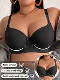 Plus Size Women's B C D Thin Cup Ribbed Push Up Bra Wide Straps Underwire Side gather Lingerie Comfort Ladies Brassiere