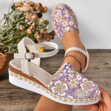 Hollow Fabric Roman Shoes Summer Travel Round Head Wedge Toe Fashion Sandals Comfortable Thick-sole Women's Shoes 2026