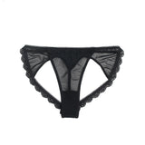Black Mesh Lace Panty for Women Hollow Out Buttocks Thong Briefs Cotton Lined Sexy Underwear Plus Size S-2XL