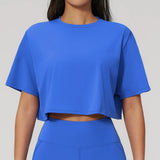 Impact Short Sleeve Yoga T Shirts Women Solid Color O Neck Loose Sports Tops Outwear Gym Running Fitness Workout Suits