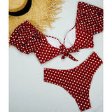 Sexy V Neck Short Sleeve Polka Dot Bikini Female Swimsuit Women Swimwear Two-pieces Bikini set Bather Bathing Suit Swim Lady