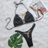 DEKA New Sexy One-shoulder Bikini Female Thong Swimsuit Women Diamond Swimwear Two-pieces Bikini Set Bather Bathing Suit Swim