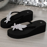 Shiny Sequins Decor Wedge Flip Flops for Women Luxury Open Toe High Heel Sandal Woman 2025 Vacation Beach Non Slip Slides Female