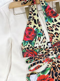 Sexy One Piece Swimsuit Swimwear Women Leopard Hollow Deep V-neck Halter Bathing Suit Beachwear Big Metal Ring Bikini 2026 Mujer