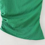 Women's Casual Slim-fit Top Ruched Design Green Ruched Sleeveless Top For Women One Shoulder Slim Fit Casual Summer Blouse 4WHE