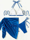 3pcs Halter with Skirt Sarong Satin Bikini Women Swimwear Female Swimsuit Three-pieces Bikini Set Micro Bather Bathing Suit Swim