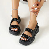 2026 Summer Open Toe Breathable Flat Bottom Comfortable Casual Women's Shoes Solid Color Buckle Fashion