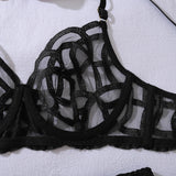 Toucheart Sexy Mesh Solid Color Lace See-through Interesting Hollow Out Underwear Garters Backless Steel Ring Patchwork Sexy Set