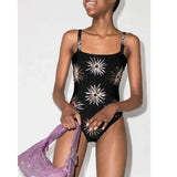Retro One Piece Swimsuit with Skirt Shoulder Strappy Floral Print Women's Slimming Bathing Suit Beach Wear