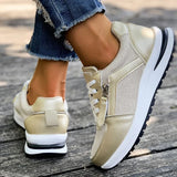 Casual Lace-Up Platform Sneakers for Women Autumn 2025 Solid Plus Size Shoes Woman Non-Slip Zip Female Sports Shoes
