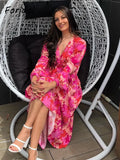 Waist Cut Out Backless Sexy Summer Maxi Dress Elegant Deep V Neck Holiday Long Dress Red Black Boho Floral Dress Women 2025