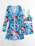 New Sexy 3 Pieces Suit for Women Neck Hanging Bikini Set+Cover-up Swimwear Sunproof Tankini High Waist Shorts Swimsuit Beachwear