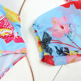 One Piece Swimsuit Sexy Long Sleeve Tropical Print Swimwear Women Bandage Monokini Hollow Out Bathing Suit String Beachwear 2023