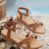 New Peep Toe Women Solid Color Wedge Sandals Ankle Buckle Non Slip Gladiator Shoes Woman Fashion Chunky Platform Sandalias Mujer