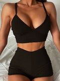 Ribbed Shorts Female Swimsuit High Waist Bikini Women Swimwear Two-Pieces Bikini Set Padded Bather Bathing Suit Swim Lady V3281