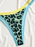 Contrast Color Leopard Swimsuit for Women Sexy Push Up Thong Bathing Suit Beachwear Underwire Low Waist Swimwear String Bikinis