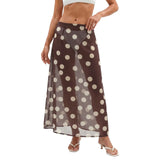 Women Summer Long Chiffon Skirts Stripe Print Sheer Mesh A-Line Skirt for Beach Vacation Streetwear