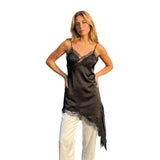 Women's Summer Solid Color Long Camisoles Tops Spaghetti Strap Stylish Lace Trim Casual Tank Tops for Indoor Outdoor Wear