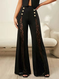 2026 Women's Solid Color Lace Spliced   Flare Pants Trousers