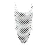 Women's Stylish Dots Print Summer Tight Thong Bodysuit Sleeveless Square Neck Spaghetti Strap Backless Romper