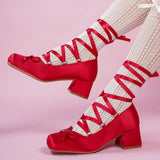 2026 Plus Size 43 Retro Red Lolita Ankle Wrap Pumps Sweet 5cm Med Square Heels Gothic Cosplay Ballet Mary Janes Shoes Women