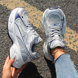 Fashion Breathable Chunky Platform Sneakers Women Korean Lace Up Thick Bottom Vulcanized Shoes Woman Patchwork Comfy Dad Shoes