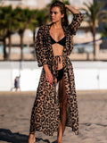 New Sexy Leopard Printed Beach Cover Up Chiffon Cover-ups Swimwear Beach Wear Summer Beachwear Female Women Long Dress V3219