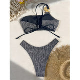 S - XL Glitter Sparkling One Shoulder Bikini Female Swimsuit Women Swimwear Two-pieces Bikini set Bather Bathing Suit Swim K7316