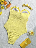 S - XL Floral Print Strapless Ruffled Frill Female Swimwear One Piece Swimsuit Women Monokini Bow Knotted Bathing Suit Swim Lady