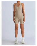 Summer Yoga Jumpsuit Back Hollow Out Bandage Pleate Pocket Shorts Sports One Piece Suits Butt Lifting Fitness Workout Bodysuit