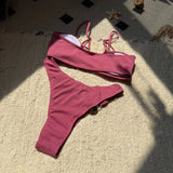 New Sexy Ribbed Brazilian Bikini Padded Bathing Suit Bather Swim Female Swimsuit Two-Pieces Bikini Set Women Swimwear V6343R
