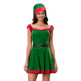 Women's Christmas Santa Dress Fashion Claus Costume Belted Velvet Dresses Santa Hat Set Cosplay Outfits