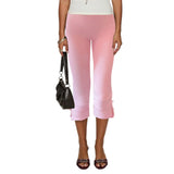 Women Capri Pants Solid Color Bow Decor Summer Casual Cropped Pants Stretch Crop Leggings