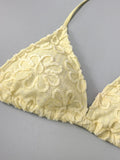 Women Yellow Flower Bikini Sets Three Pieces with Ruffles Mini Skirt Halter String Swimsuit Bathing Suit Beach Outfits Biquini