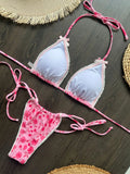Floral Print Halter Micro String Bikini Female Swimsuit Women Swimwear Two-pieces Bikini Set Bow Knotted Bathing Suit Swim Lady