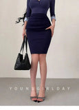 Korean Pure Desire Sexy OL High Waist Ruched Hip Slit Mid-Length Bodycon Skirt Fashion Sexy Women Mini Skirts 2026 New BL9X
