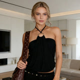 Women's Halter Neck Tops Sleeveless Metal Ring Front Slim Fit Solid Color Tops Summer Vest