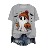 Cute Printed Halloween Shirt For Women Funny Crew Neck Short Sleeve Clothes Top Tee Shirts Halloween Cosplay Tops Humor T-Shirt