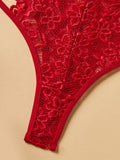 Women Lace Bodysuit Female Underwear Floral Embroidery Heart Shaped Ornament Design Bodycon