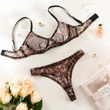 Sexy Lace Bra Sets for Women Underwear White Zebra Printed Push Up Underware Trasparent Mesh Bra Thong Brief Sleepwear