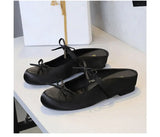 BIGTREE Satin Bow With One Strap With Shallow Mouth Half-Tugging Women's Hollow Inner Heightened Round-Head Sandals Comfortable