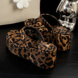 Vintage Y2K Leopard Flip&Flops Sandal Summer Chunky Platform Sandals Women Slipper Wedges Slides 8cm High Heels Shoes Mules