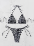 Blue Floral Print 2 Piece Micro Bikini Set for Women 2025 New Push Up Bra Thong Swimsuit Beach Bathing Suit Holiday Swimwear