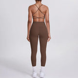 Women's Seamless Yoga Set Cross Back Sports Bra & High Waist Booty Lifting Yoga Leggings Gym Running Fitness Workout Outfit