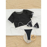 Sexy With Short Sleeve Cover Halter Bikini Female Swimsuit Women Swimwear Three-pieces Bikini set Bather Bathing Suit Swim K7371