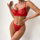 Toucheart Sexy Lingerie Suit for Women Lace Mesh Ultra-thin Underwear Comfortable Bra Set with Steel Rings Hollow Out Underwear